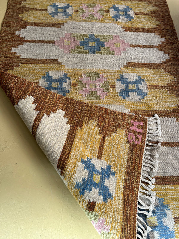 Signed Swedish Flat-weave wool rug, 1960s