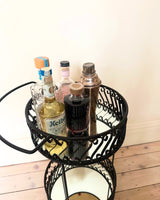 1950s French Metal and Mirrored glass cocktail cart.