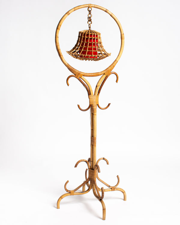 1960s Italian Bamboo Cage Floor lamp with red insert