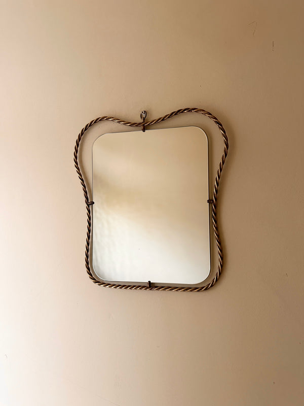 1950s Italian brass floating rope mirror