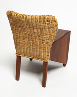 French 1950s Mahogany and woven rattan chairs