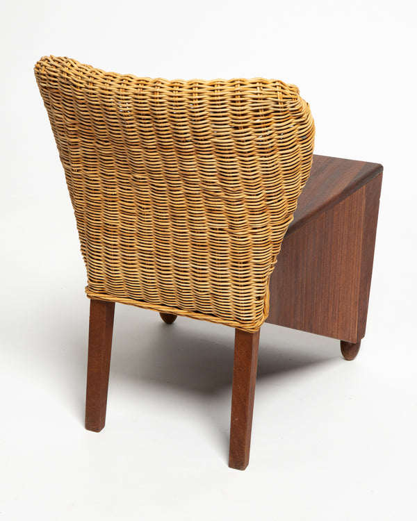 French 1950s Mahogany and woven rattan chairs