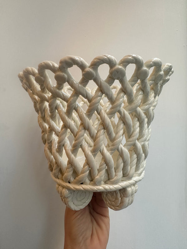 Ceramic Basketweave Planter with legs