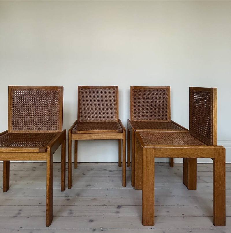 Set of oak and cane Italian chairs in the manner of Tobia Scarpa