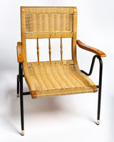 1950s Italian metal and rattan lounge chairs - one left