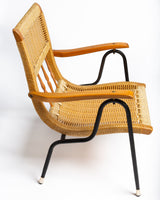 1950s Italian metal and rattan lounge chairs - one left