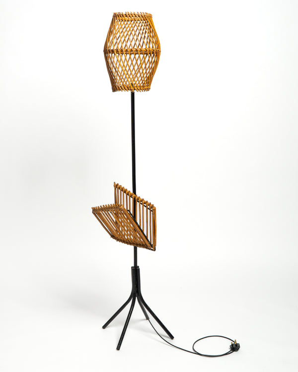 1950s Italian rattan and metal floor lamp