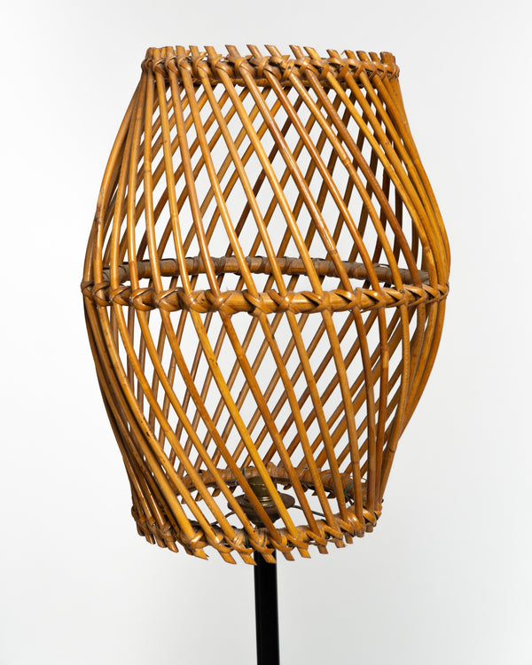 1950s Italian rattan and metal floor lamp