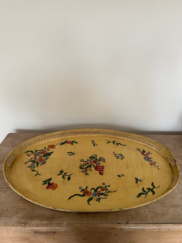Vintage French hand painted metal tray