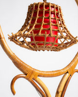 1960s Italian Bamboo Cage Floor lamp with red insert