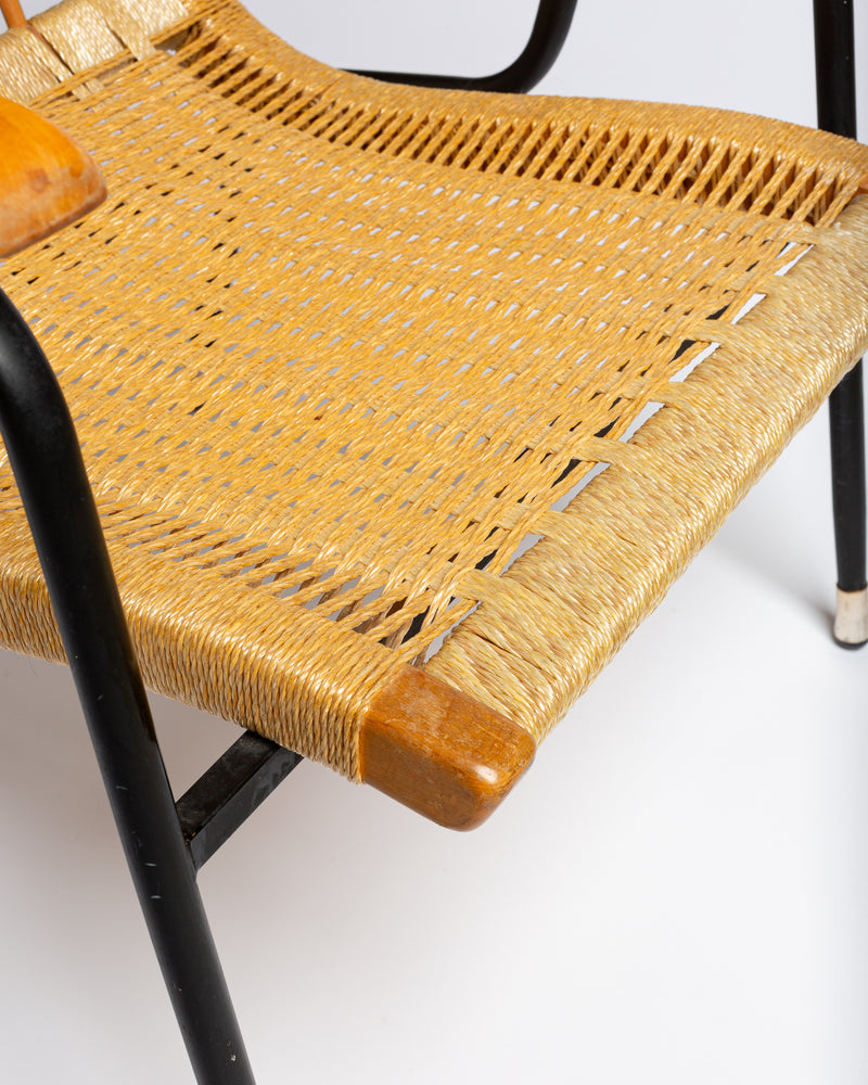 1950s Italian metal and rattan lounge chairs - one left