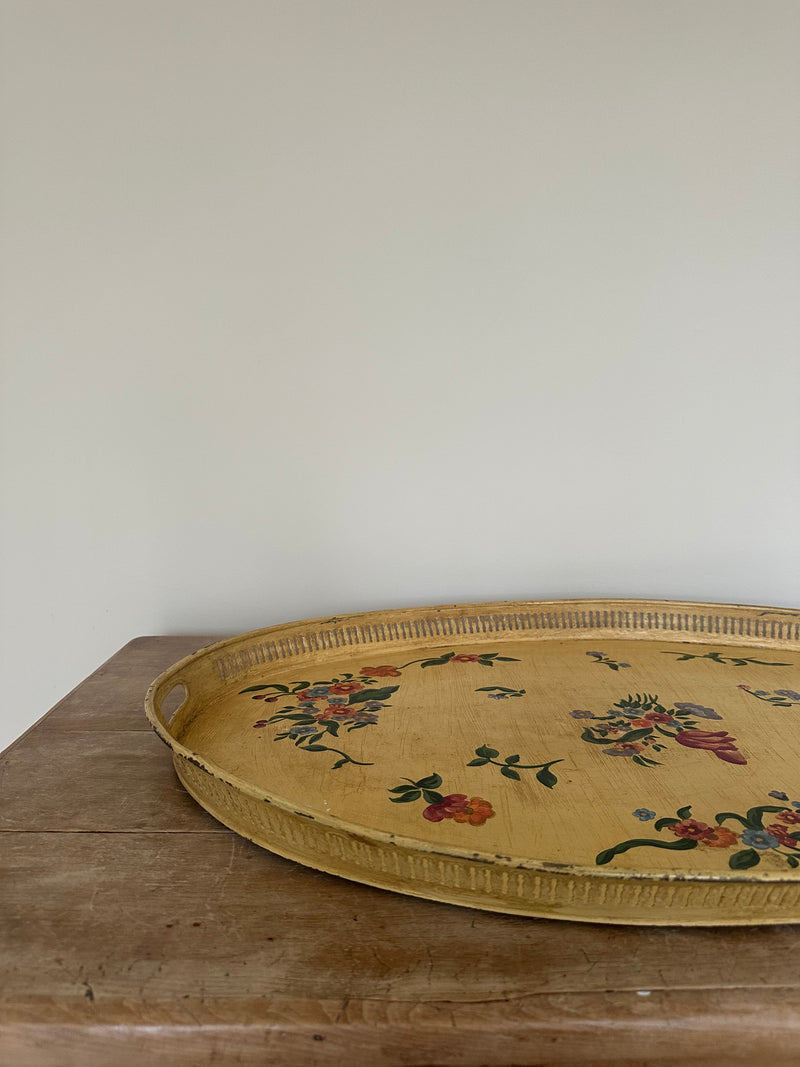 Vintage French hand painted metal tray