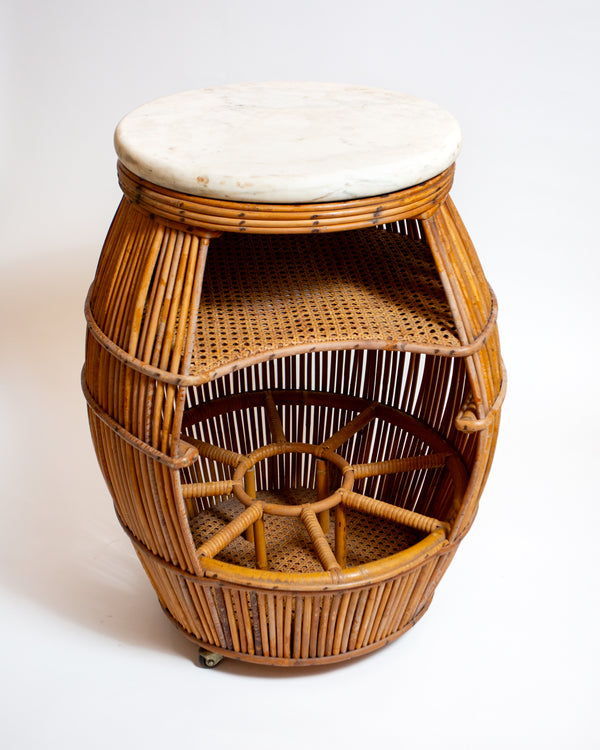 Bonacina Bamboo and Marble Bar Cart