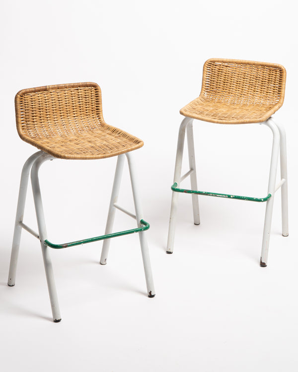 1970s Italian rattan and Metal bar stools