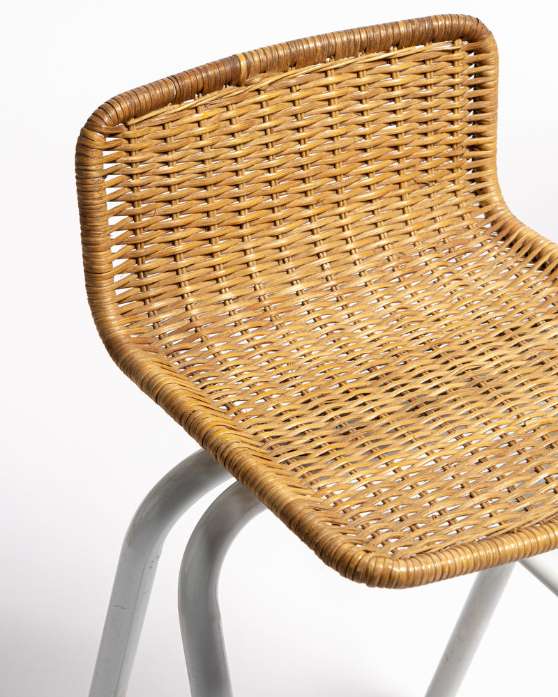 1970s Italian rattan and Metal bar stools